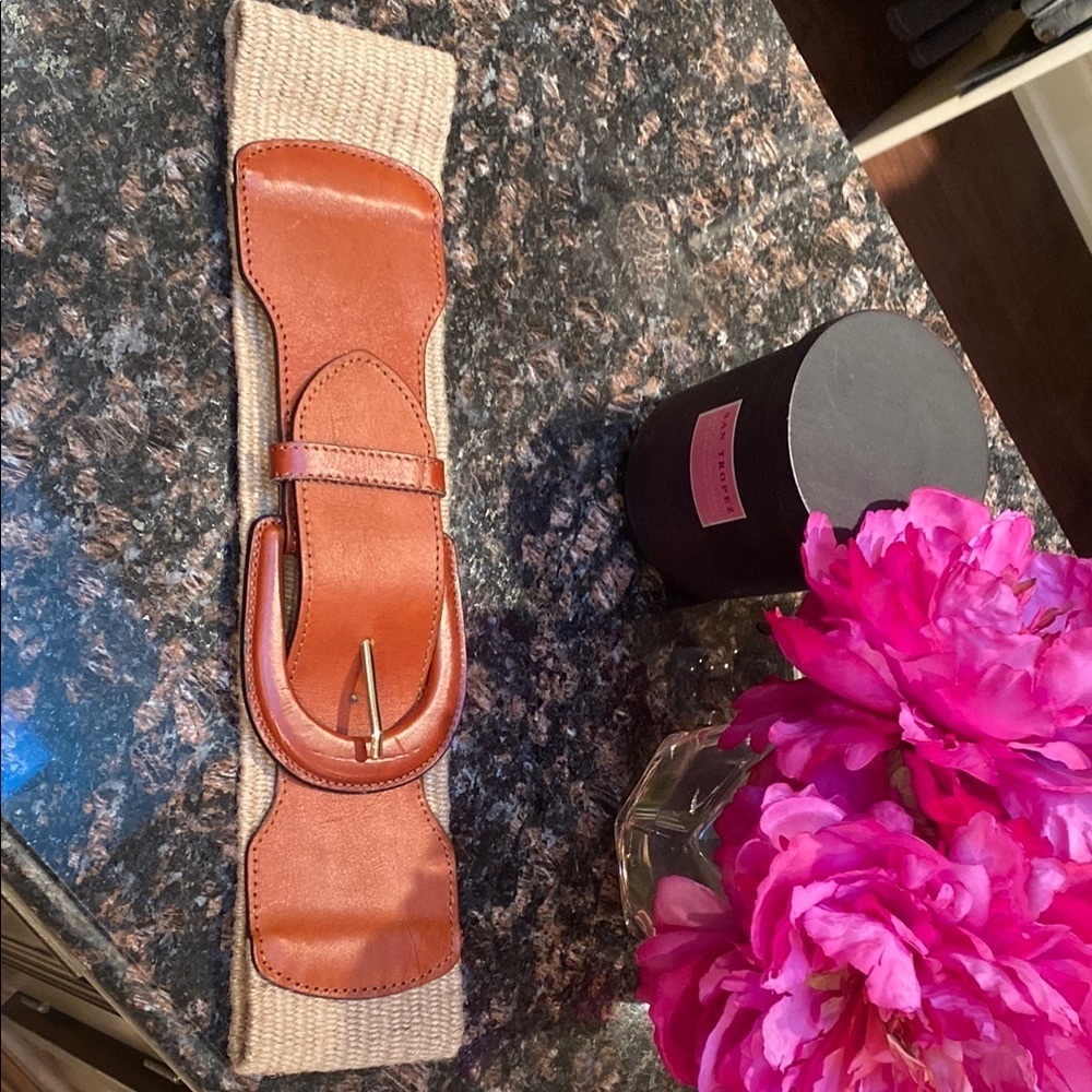 Zara Tan Leather and Natural Woven Waist Belt